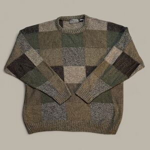 Vintage 90s David Taylor Green Color Block Crewneck Knit Sweater Men’s XL